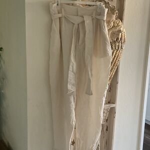 Cream High-Waisted Pants with Belt